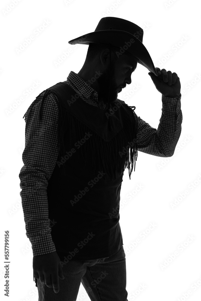 Silhouette of cowboy on white background