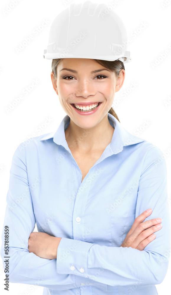 Architect engineer or entrepreneur business woman. Portrait of smiling happy proud and confident you