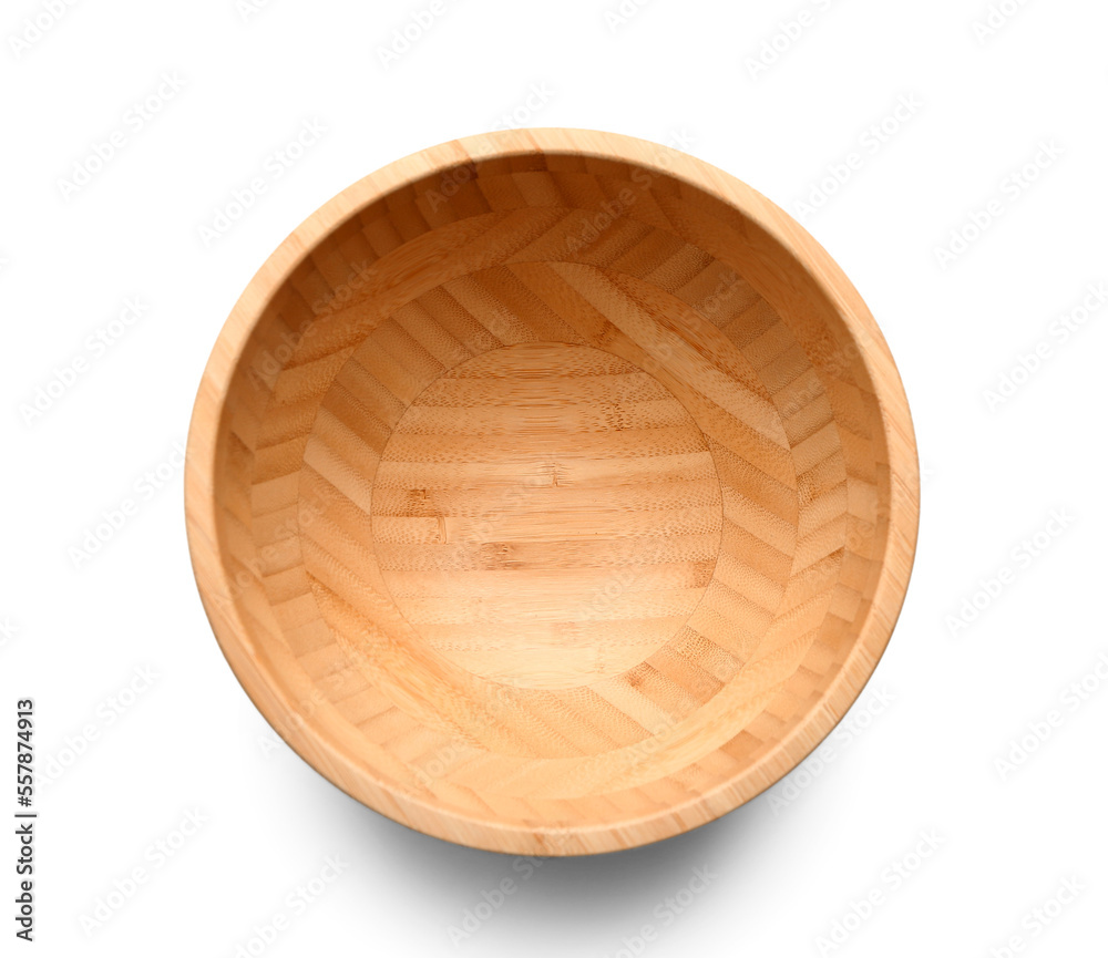 Empty wooden bowl isolated on white background