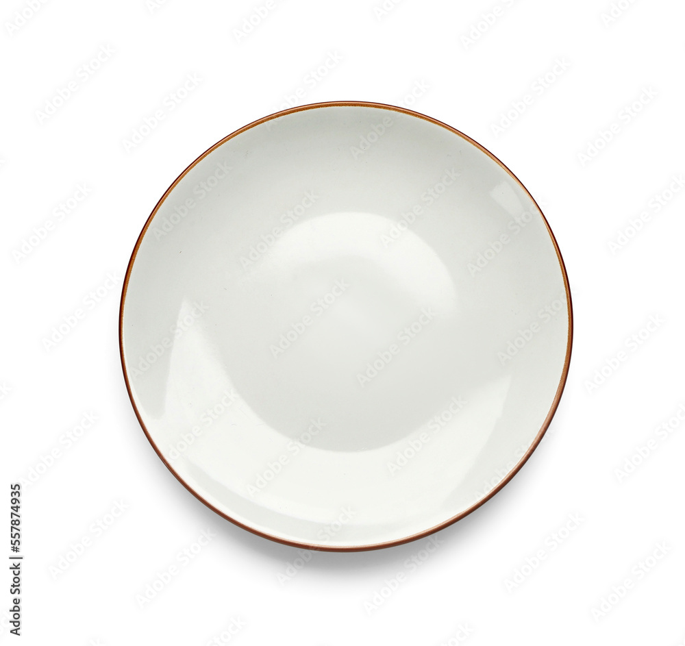 Stylish ceramic plate isolated on white background