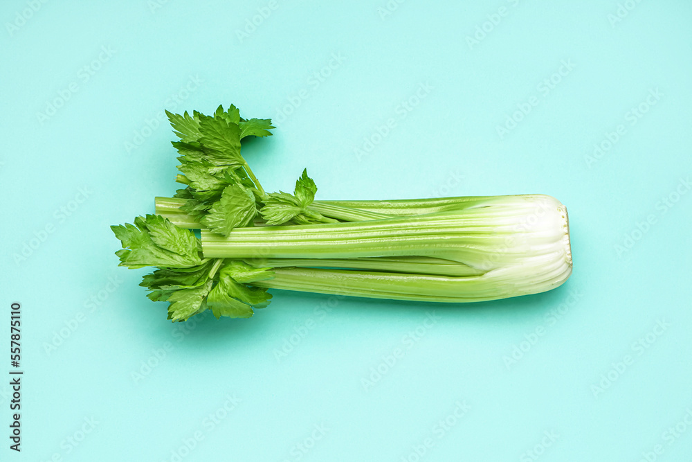 Bunch of fresh celery on color background