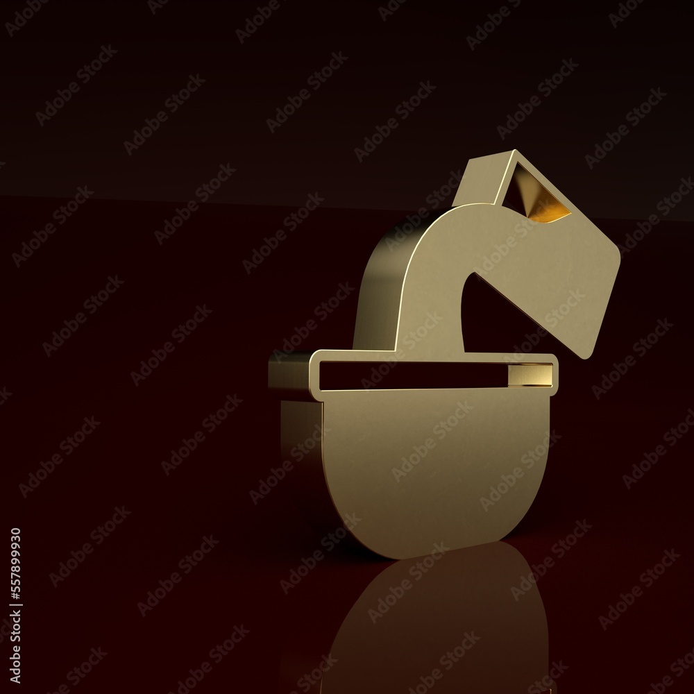 Gold Saucepan icon isolated on brown background. Cooking pot. Boil or stew food symbol. Minimalism c