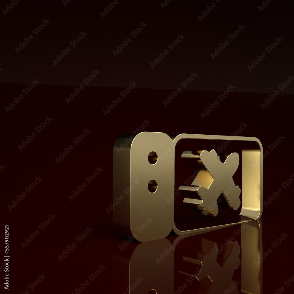 Gold Airline ticket icon isolated on brown background. Plane ticket. Minimalism concept. 3D render i