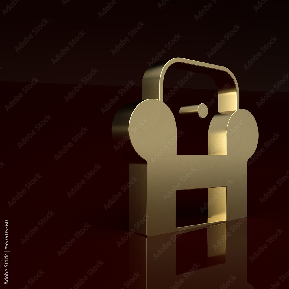 Gold Armchair icon isolated on brown background. Minimalism concept. 3D render illustration