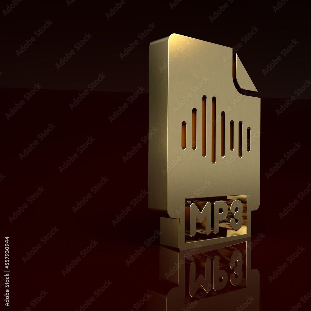 Gold MP3 file document. Download mp3 button icon isolated on brown background. Mp3 music format sign