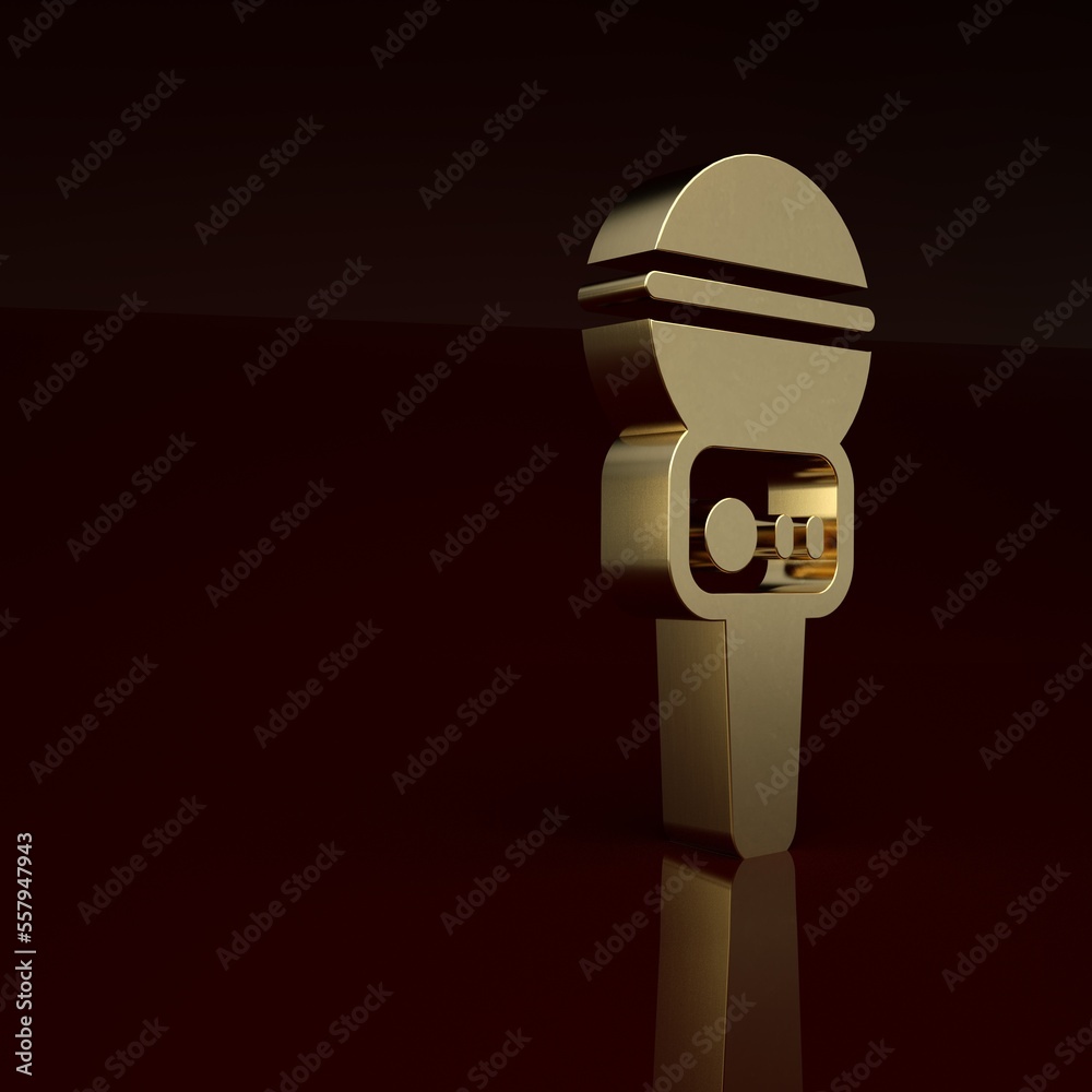 Gold Microphone icon isolated on brown background. On air radio mic microphone. Speaker sign. Minima