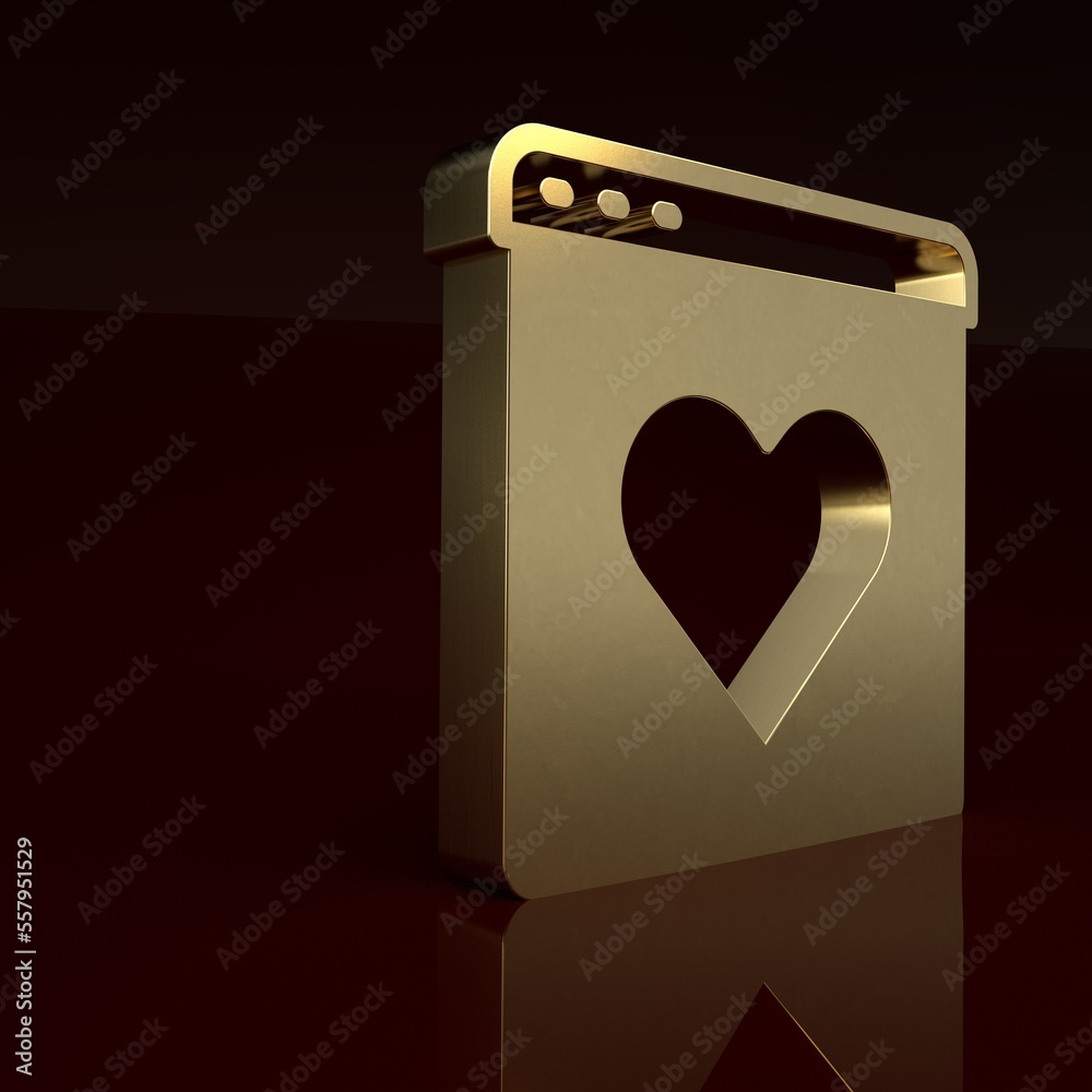 Gold Dating app online laptop concept icon isolated on brown background. Female male profile flat de