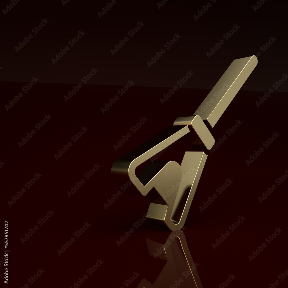 Gold Mop icon isolated on brown background. Cleaning service concept. Minimalism concept. 3D render 