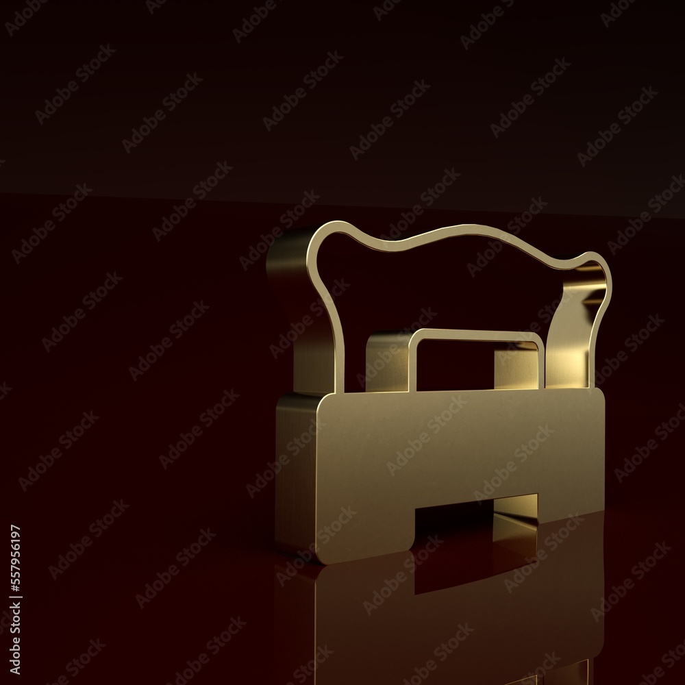 Gold Bedroom icon isolated on brown background. Wedding, love, marriage symbol. Bedroom creative ico