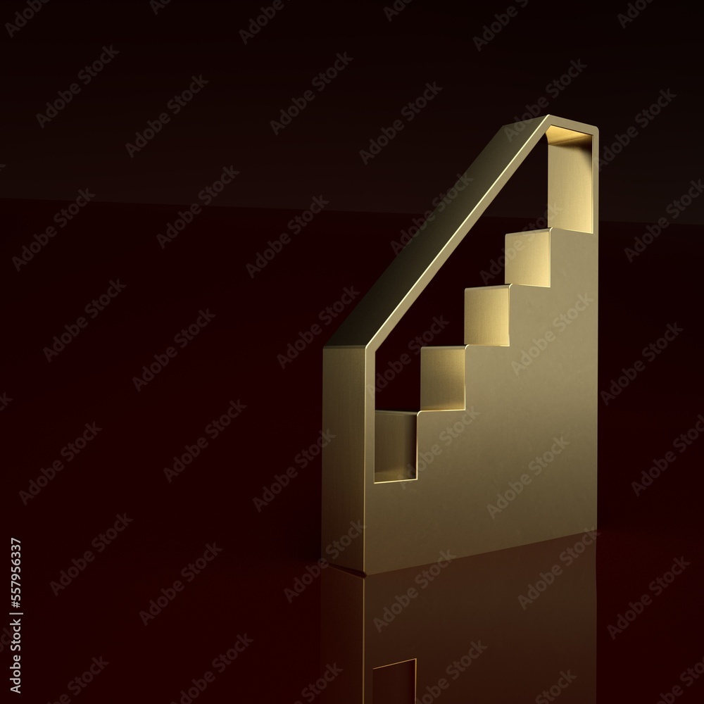 Gold Stairs up icon isolated on brown background. Minimalism concept. 3D render illustration