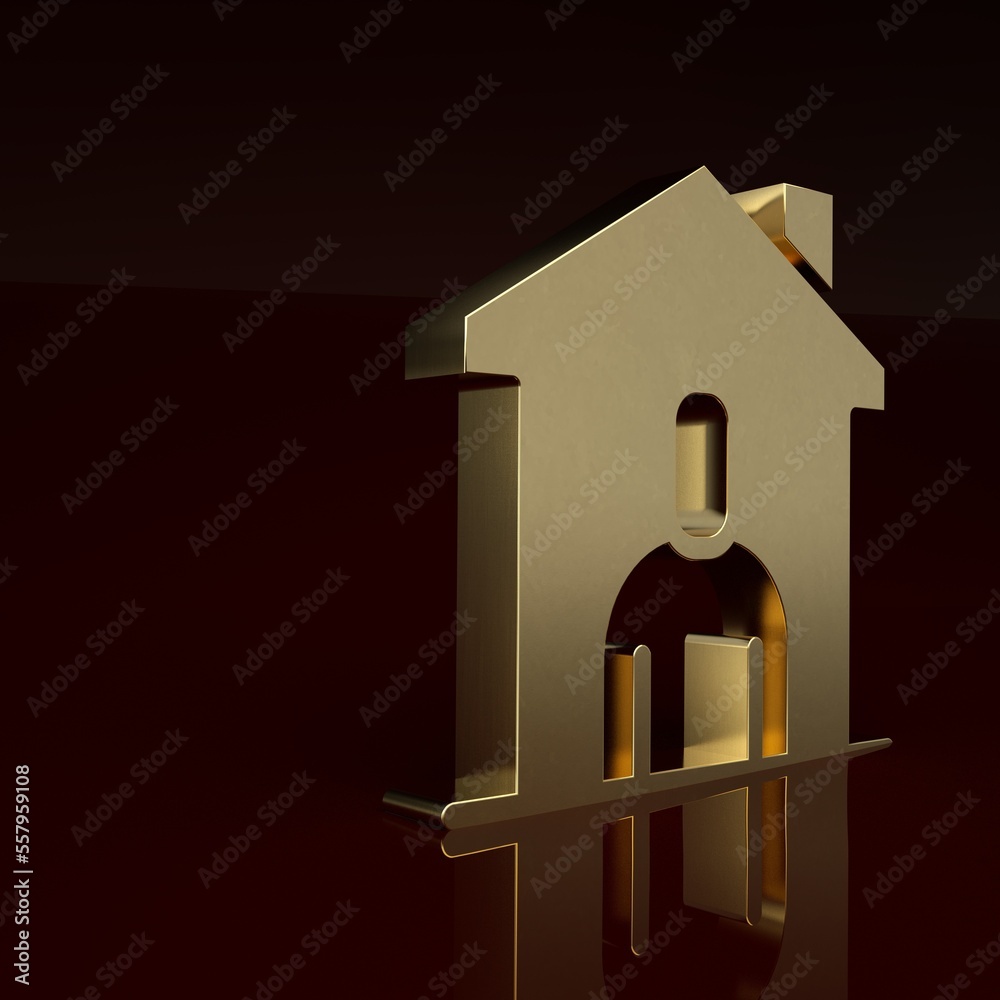 Gold Shelter for homeless icon isolated on brown background. Emergency housing, temporary residence 