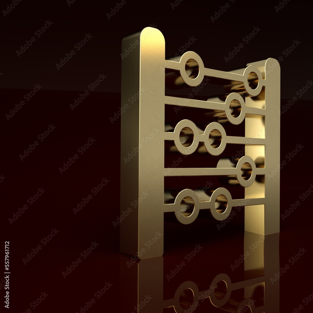 Gold Abacus icon isolated on brown background. Traditional counting frame. Education sign. Mathemati