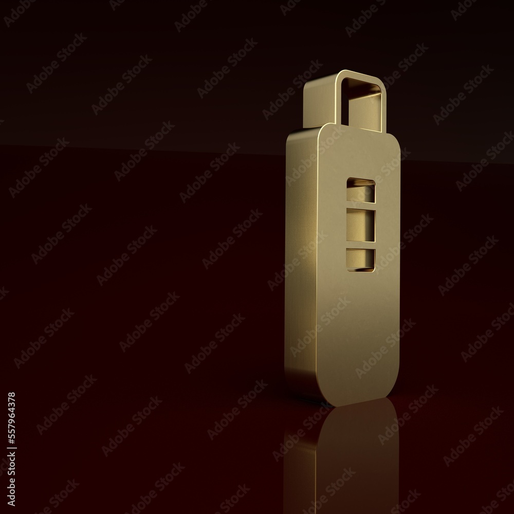 Gold Pregnancy test icon isolated on brown background. Minimalism concept. 3D render illustration