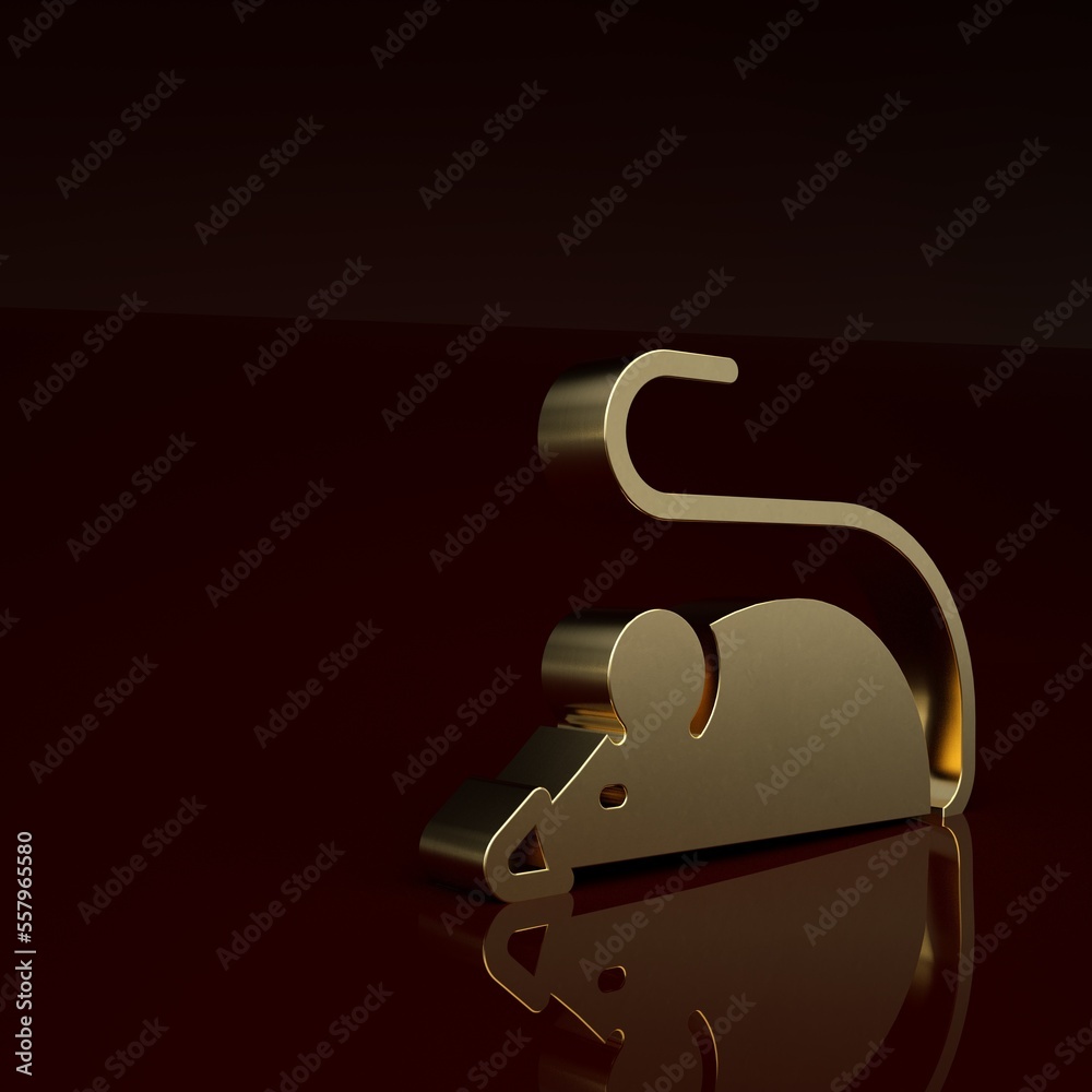 Gold Experimental mouse icon isolated on brown background. Minimalism concept. 3D render illustratio