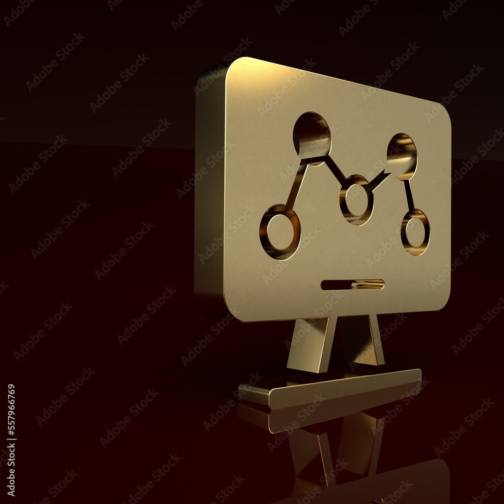 Gold Genetic engineering modification on laptop icon isolated on brown background. DNA analysis, gen