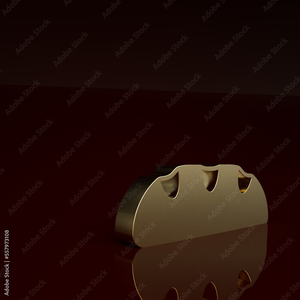 Gold Bread loaf icon isolated on brown background. Minimalism concept. 3D render illustration