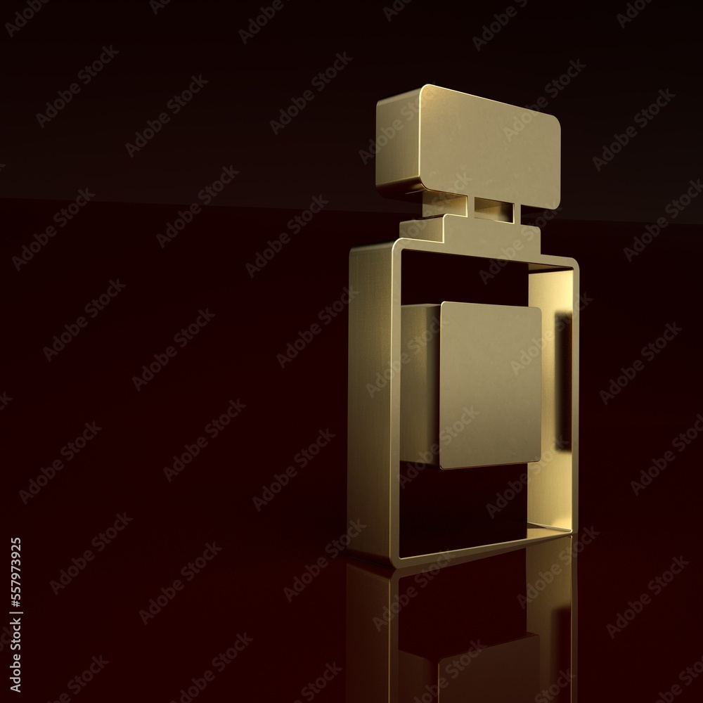 Gold Perfume icon isolated on brown background. Minimalism concept. 3D render illustration