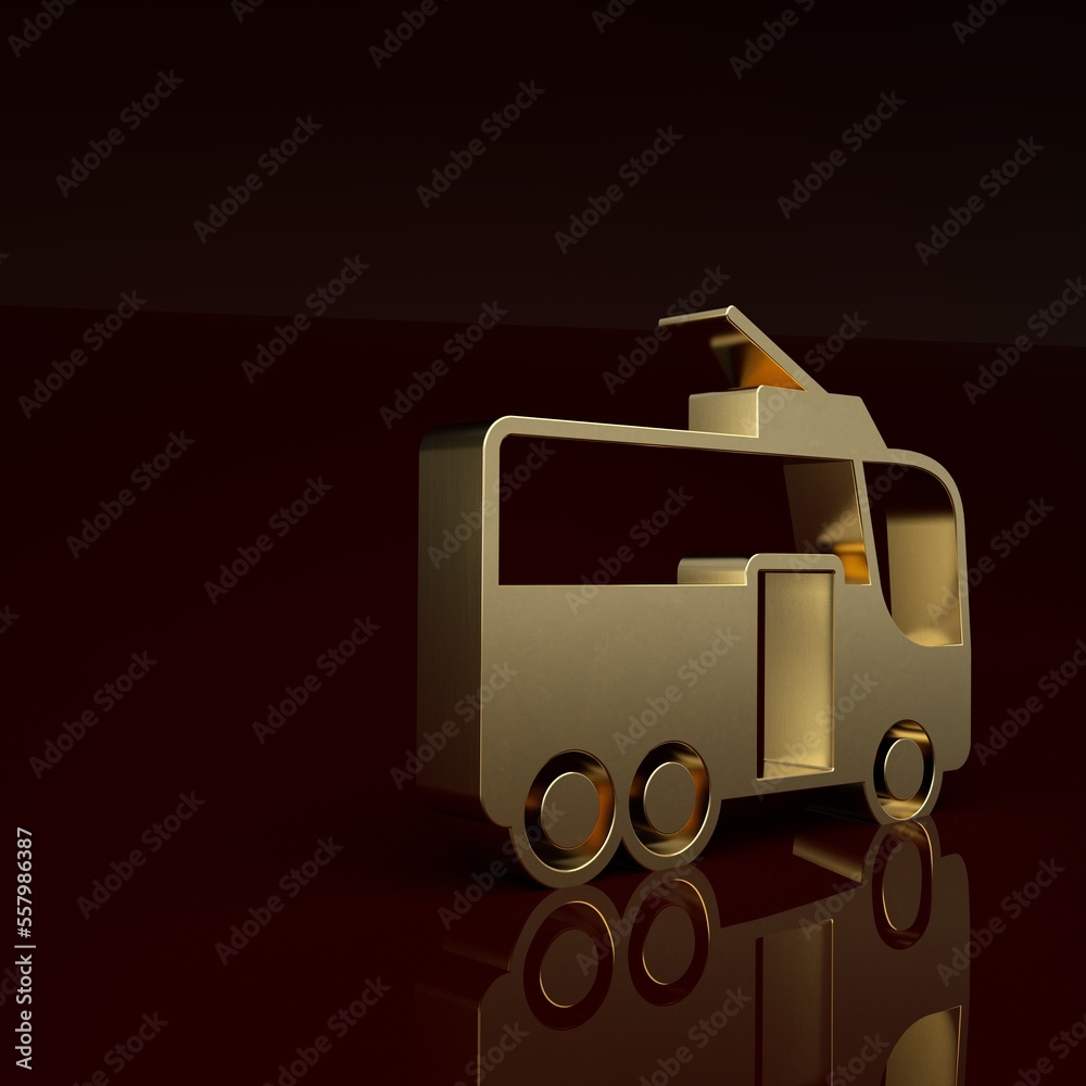 Gold Trolleybus icon isolated on brown background. Public transportation symbol. Minimalism concept.