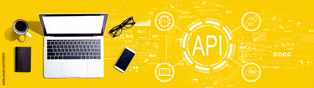 API - application programming interface concept with a laptop computer on a desk