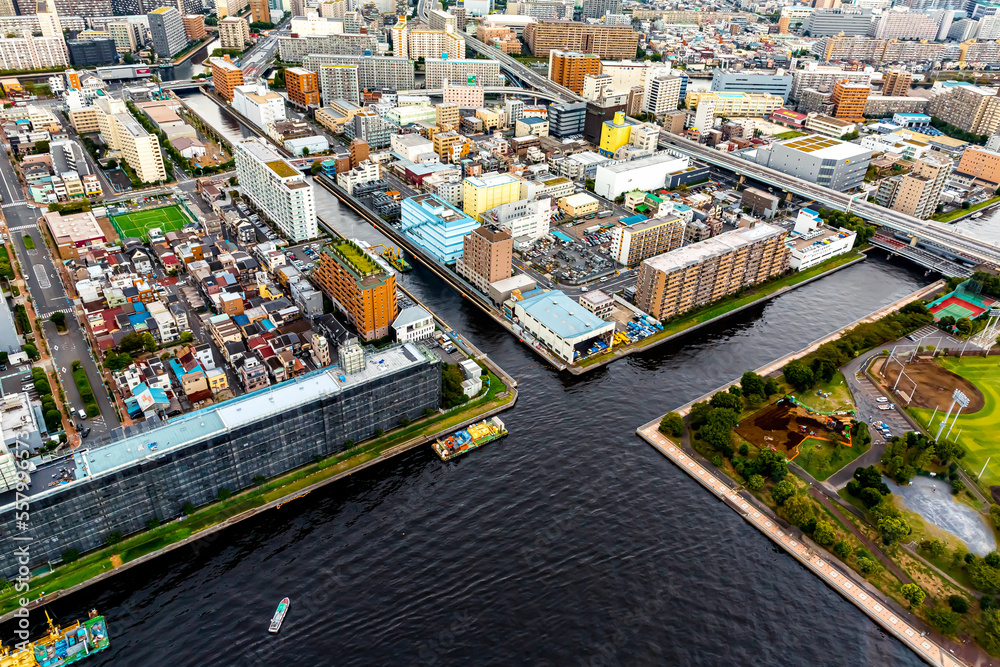 日本东京都港区台场港鸟瞰图