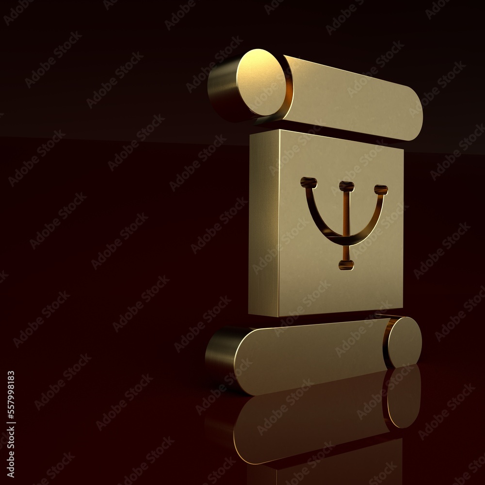 Gold Psychology book icon isolated on brown background. Psi symbol. Mental health concept, psychoana