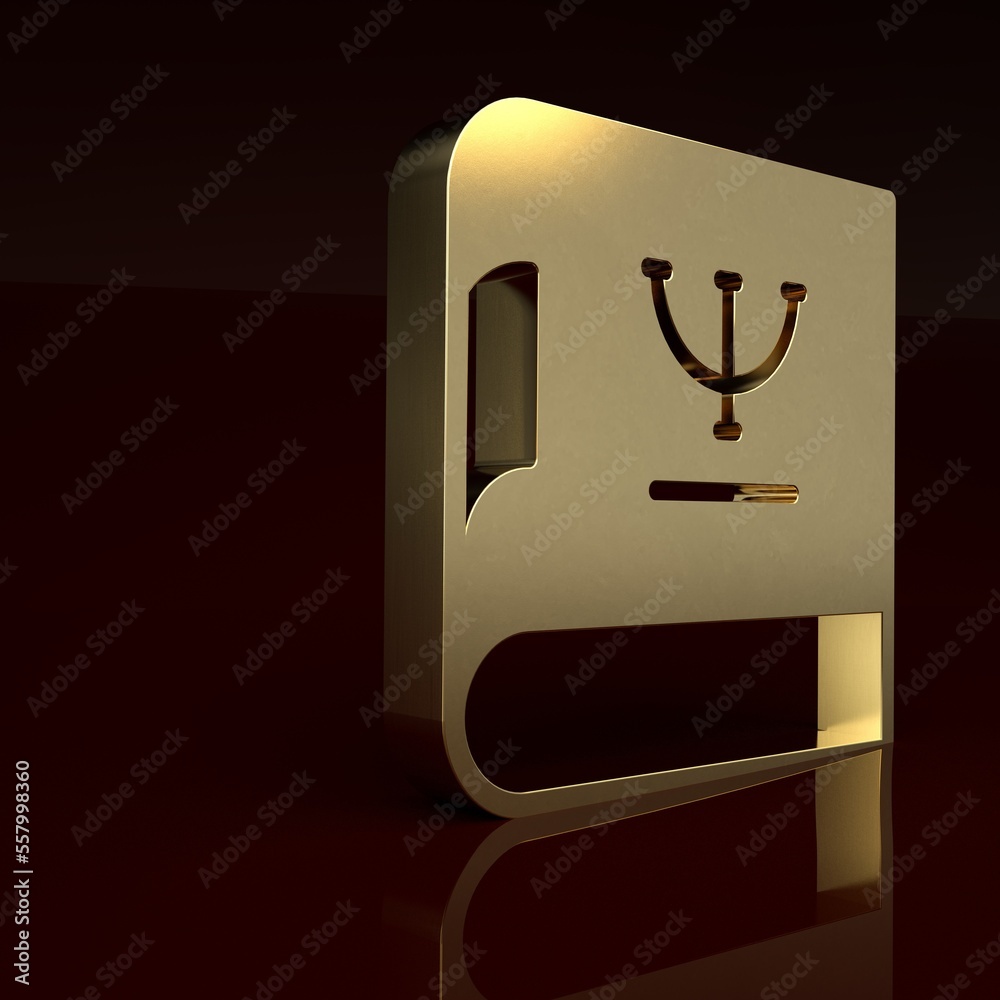 Gold Psychology book icon isolated on brown background. Psi symbol. Mental health concept, psychoana