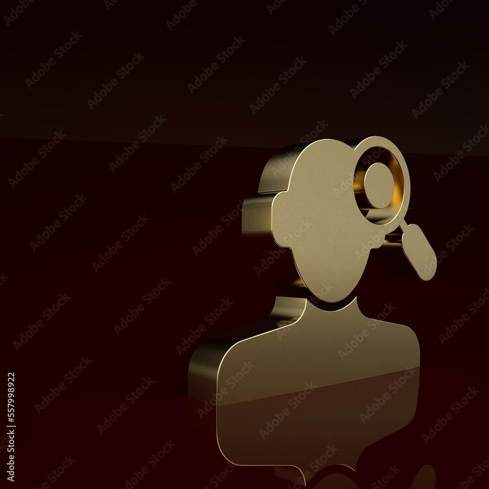 Gold Finding a problem in psychology icon isolated on brown background. Minimalism concept. 3D rende