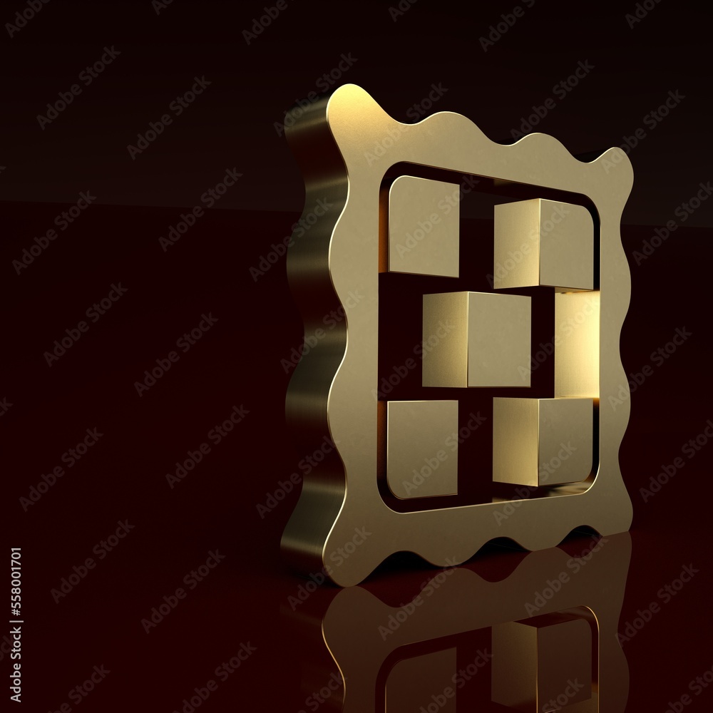 Gold Checkered napkin icon isolated on brown background. Minimalism concept. 3D render illustration