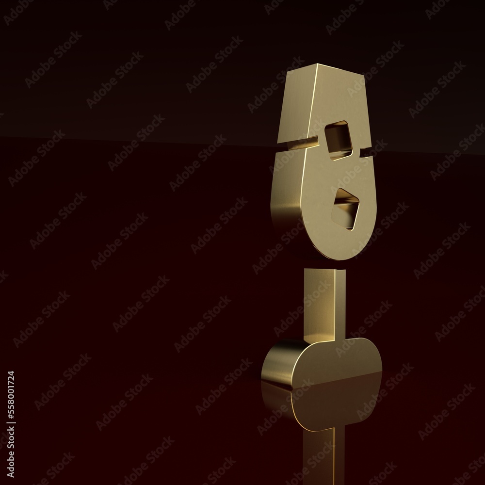 Gold Wine glass icon isolated on brown background. Wineglass sign. Minimalism concept. 3D render ill