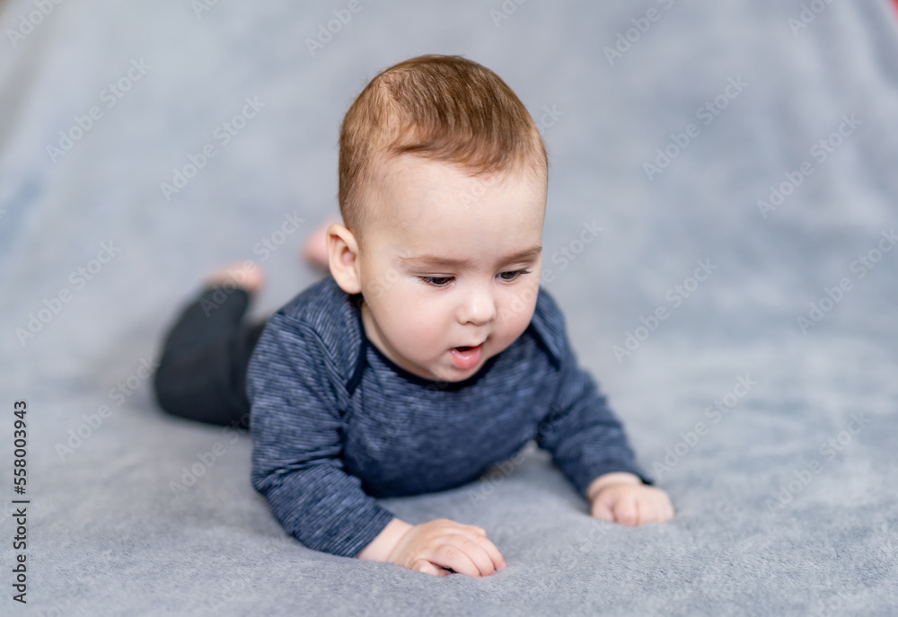 Image of cute baby boy. Closeup portrait of adorable child. Perfect caucasian infant