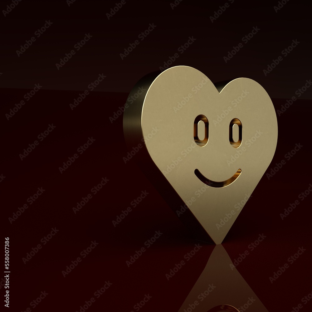 Gold Heart icon isolated on brown background. Romantic symbol linked, join, passion and wedding. Hap