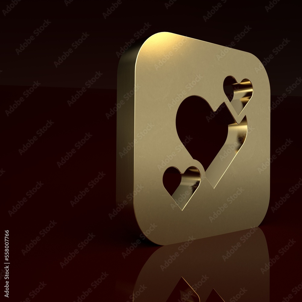 Gold Heart icon isolated on brown background. Romantic symbol linked, join, passion and wedding. Hap