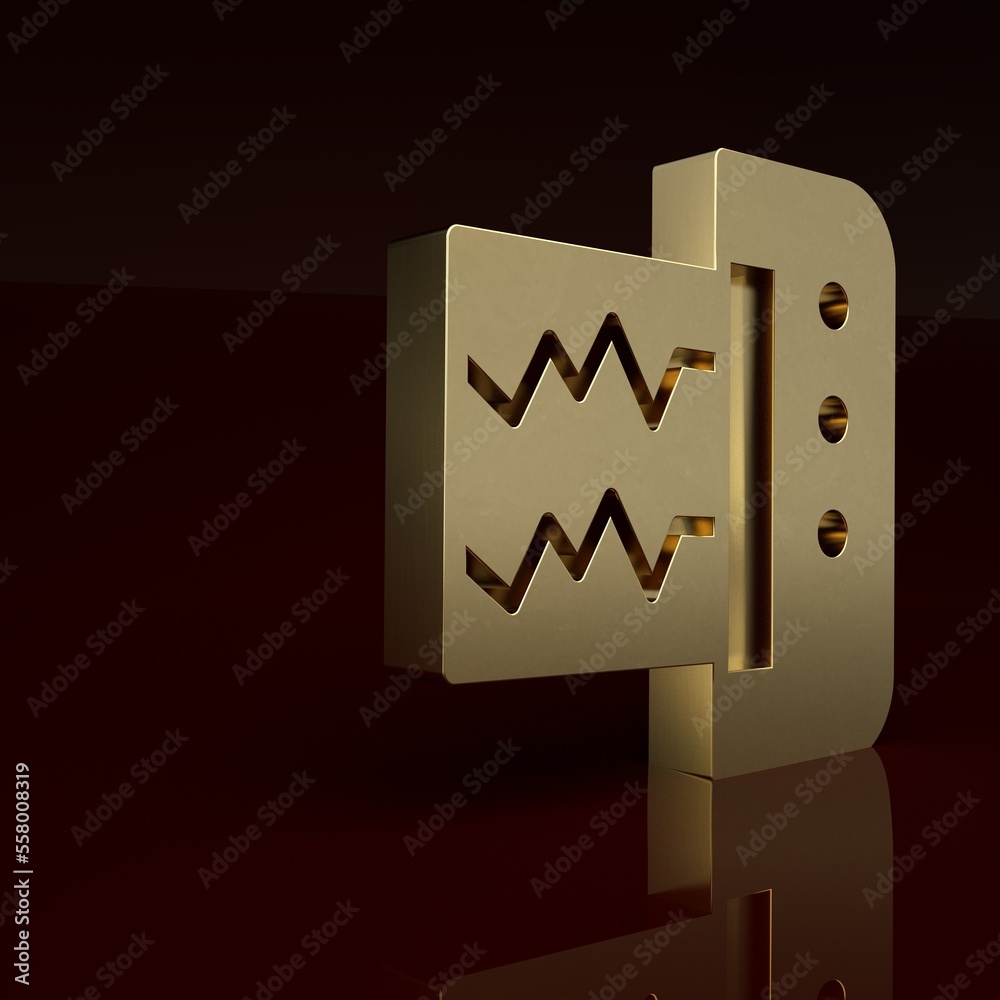 Gold Seismograph icon isolated on brown background. Earthquake analog seismograph. Minimalism concep