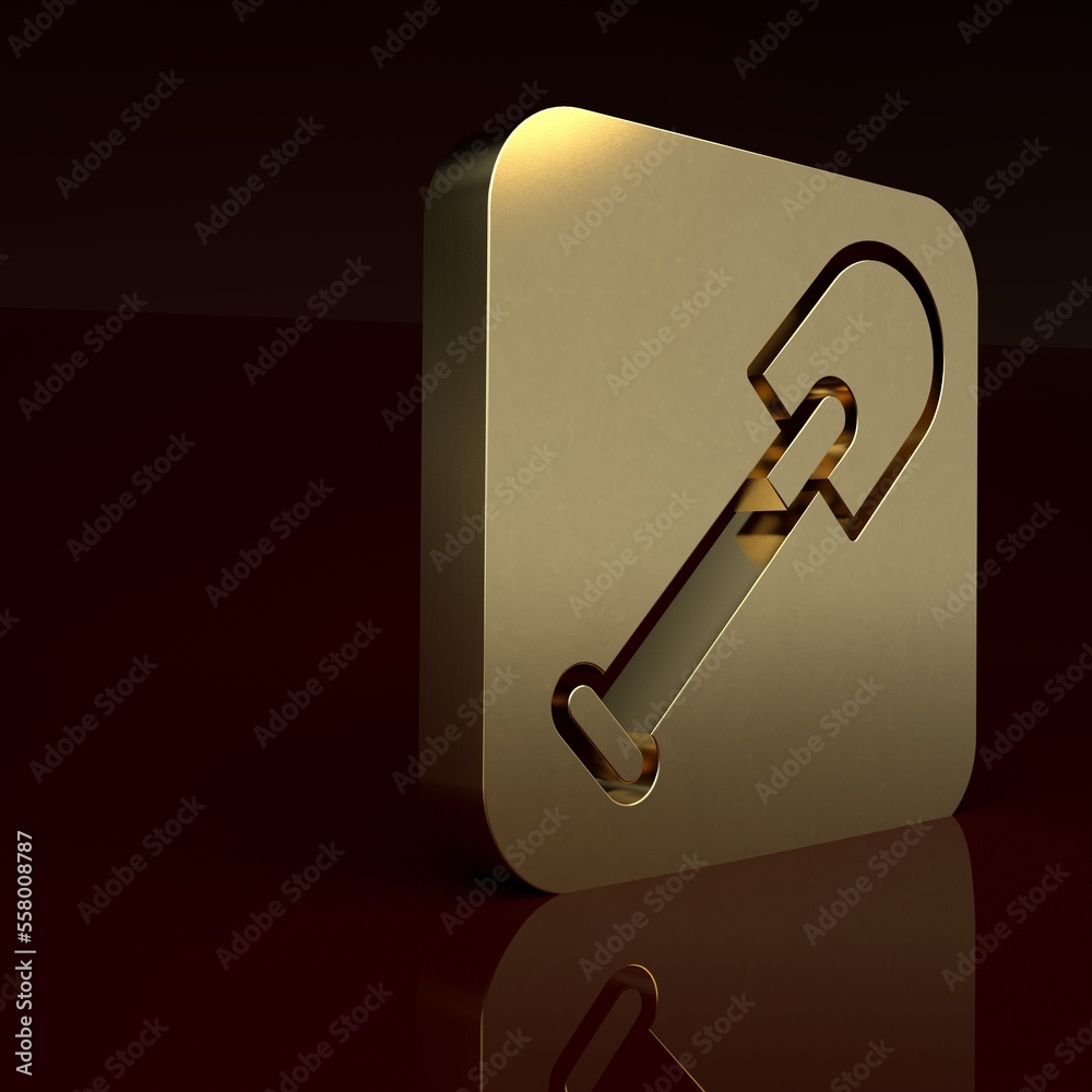 Gold Shovel icon isolated on brown background. Gardening tool. Tool for horticulture, agriculture, f