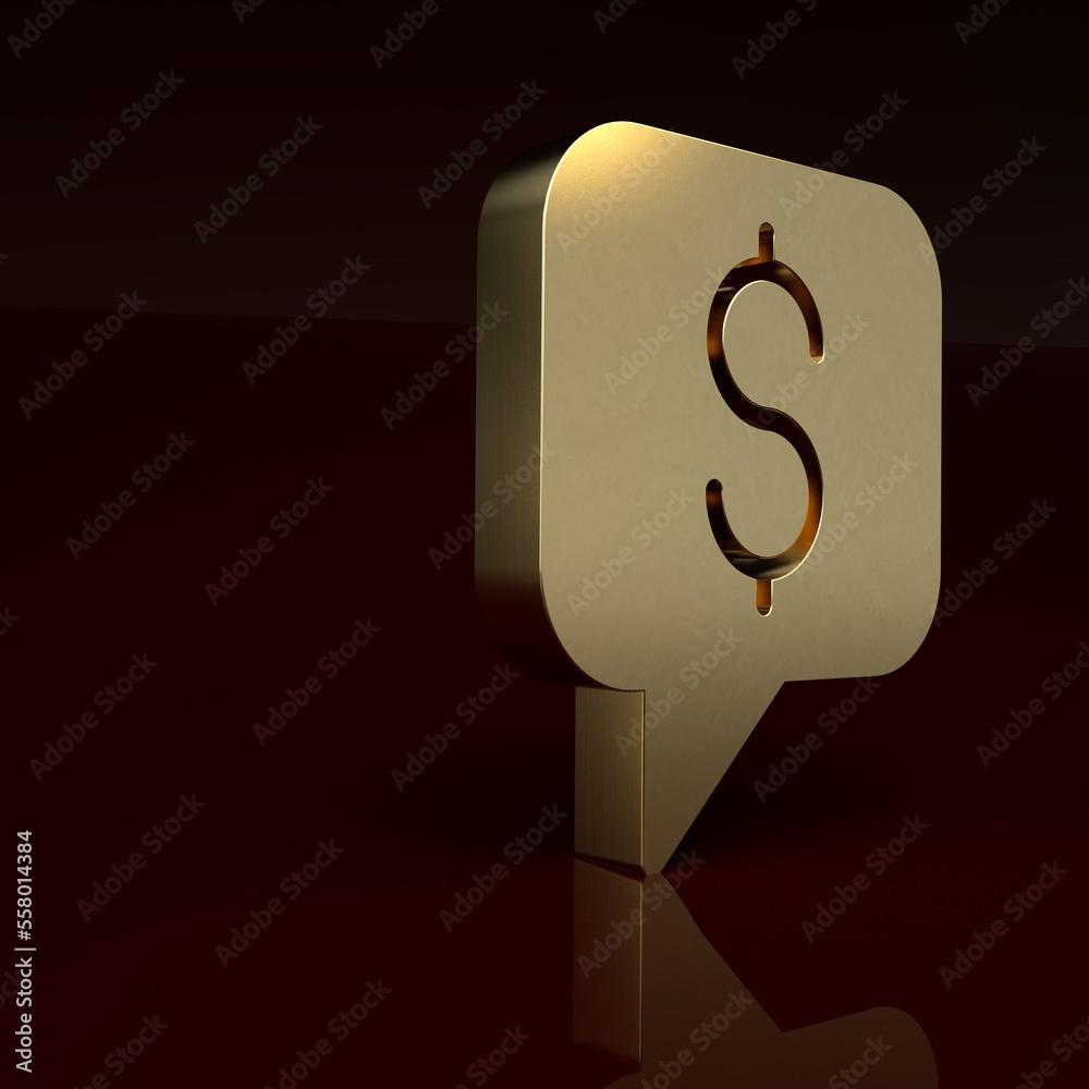 Gold Paid support icon isolated on brown background.Speech bubble chat. Message icon. Communication 