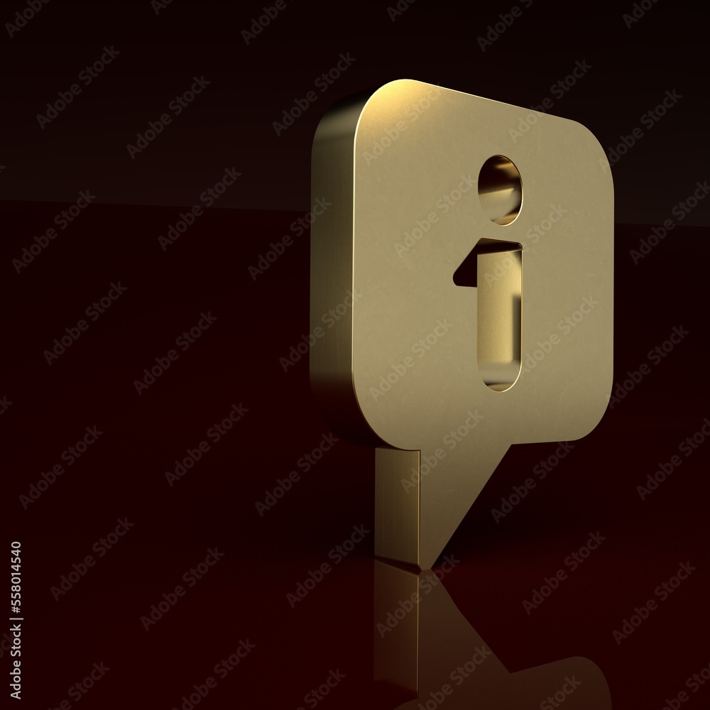 Gold Information icon isolated on brown background. Minimalism concept. 3D render illustration