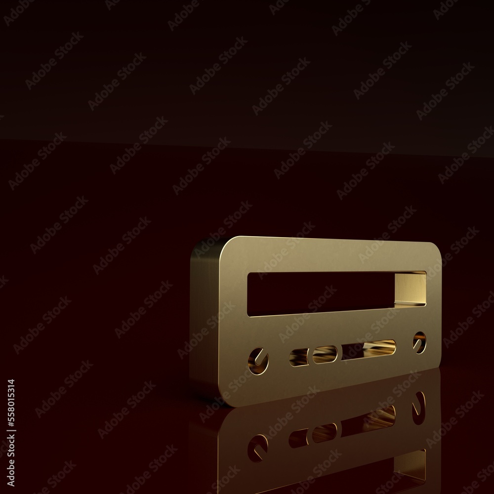 Gold Car audio icon isolated on brown background. Fm radio car audio icon. Minimalism concept. 3D re