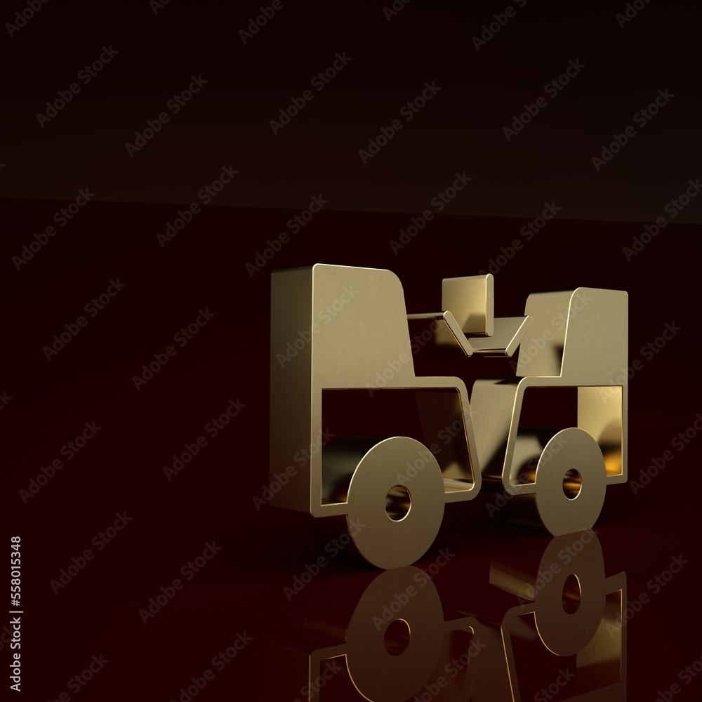 Gold Car accident icon isolated on brown background. Auto accident involving two cars. Minimalism co