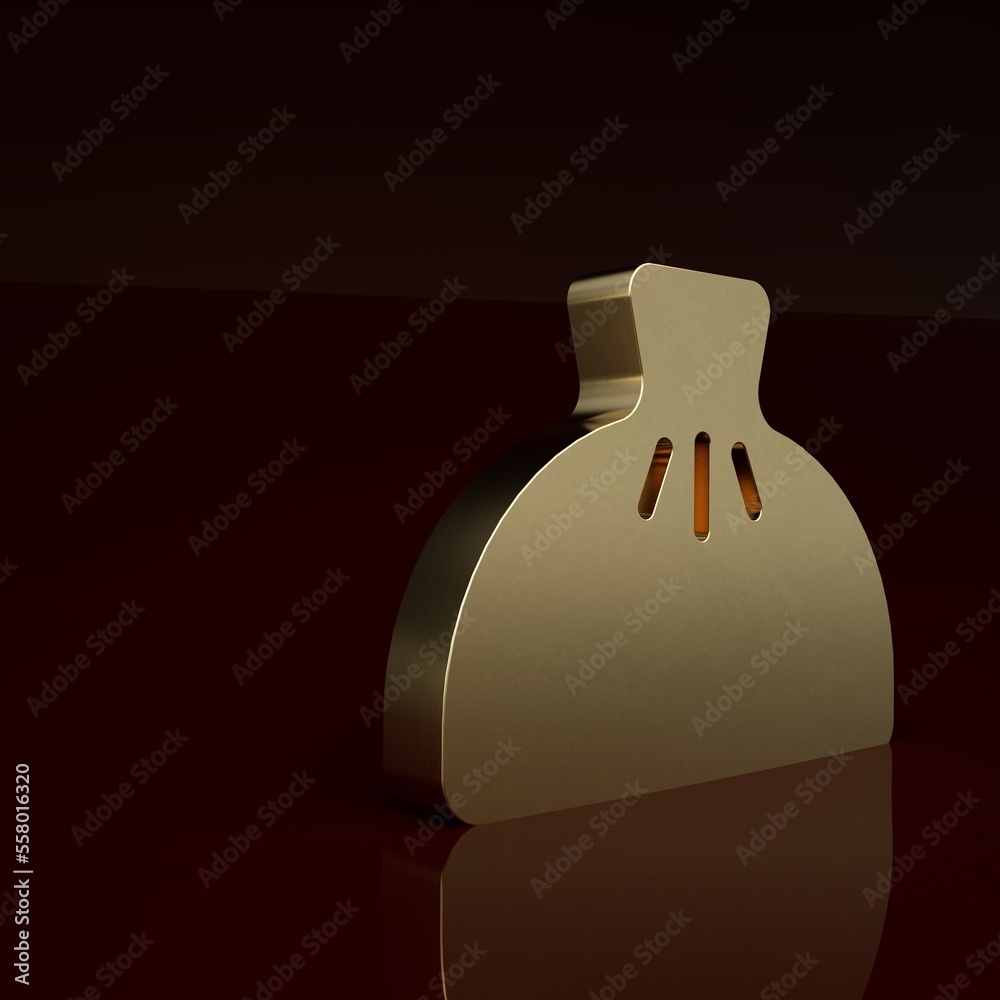 Gold Dumpling icon isolated on brown background. Traditional chinese dish. Minimalism concept. 3D re