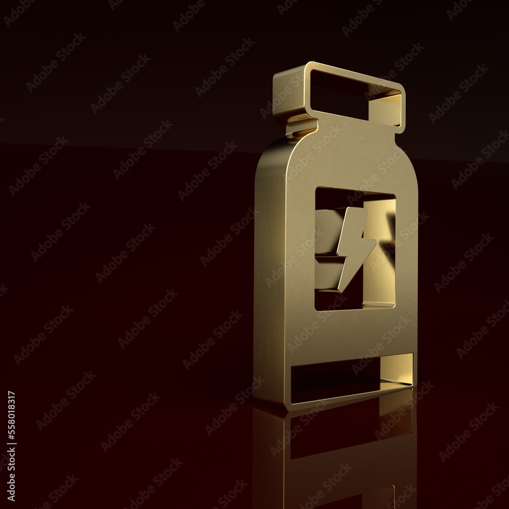 Gold Energy drink icon isolated on brown background. Minimalism concept. 3D render illustration