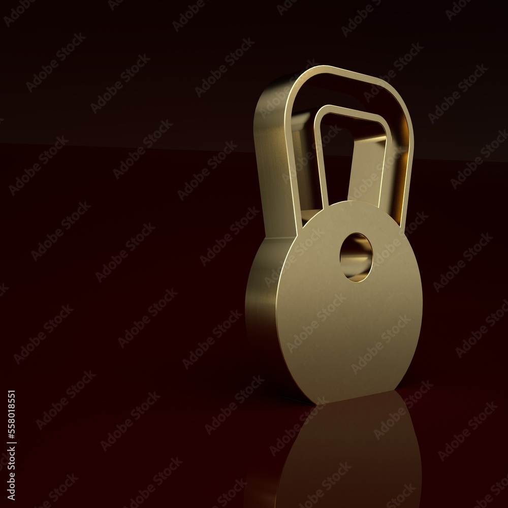 Gold Weight icon isolated on brown background. Kilogram weight block for weight lifting and scale. M