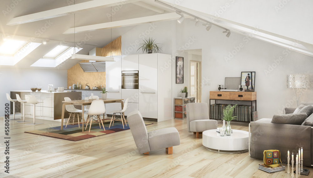 Sonnige Dachwohnung im Loft- Ausbau - 3D Visualisierung