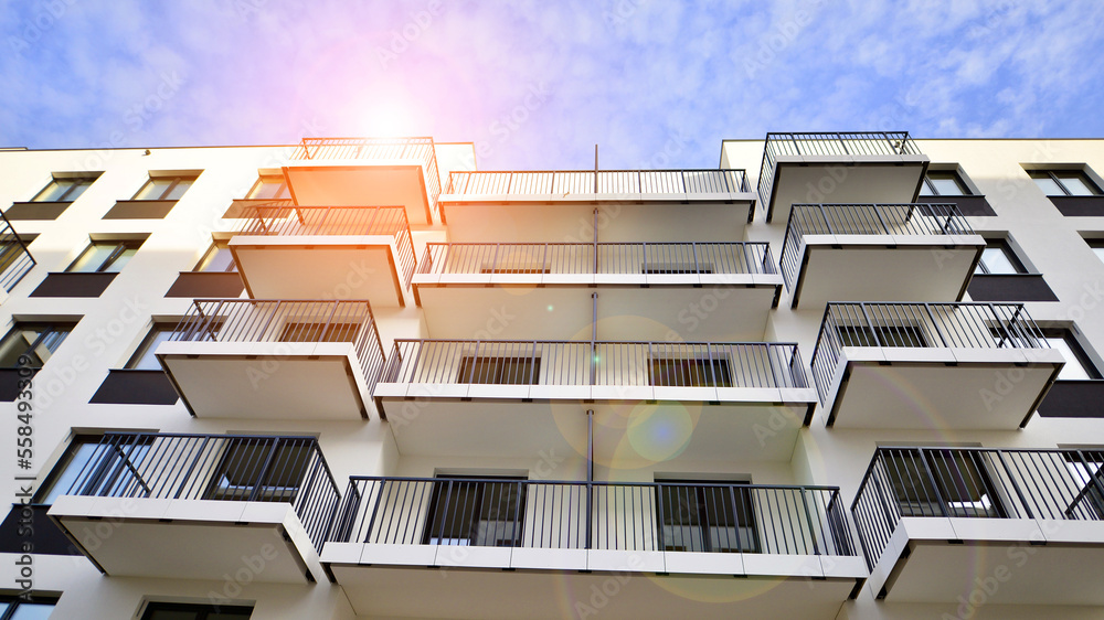 Apartments in residential complex. Housing structure at modern house.  Architecture for property inv