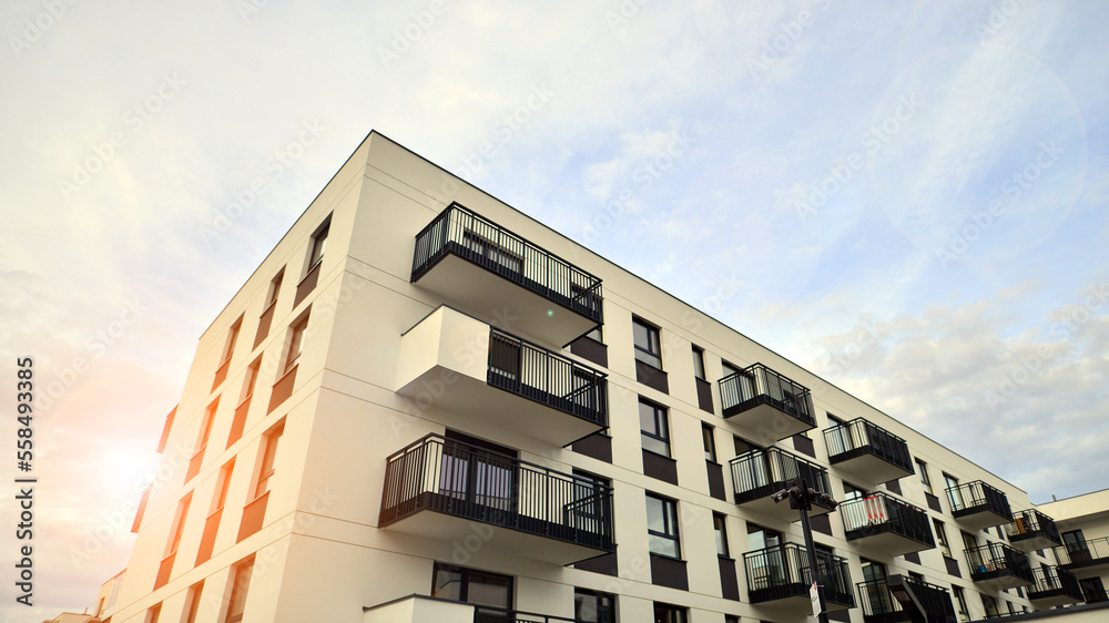 Apartments in residential complex. Housing structure at modern house.  Architecture for property inv