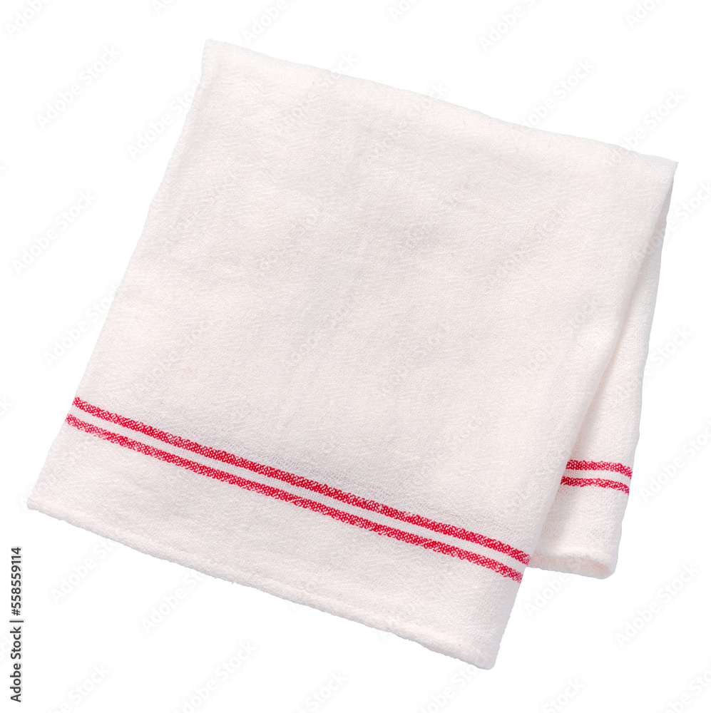 Table cloth kitchen isolated. Top view of white napkin on white background.