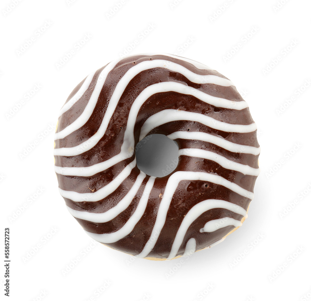 Delicious chocolate donut isolated on white background