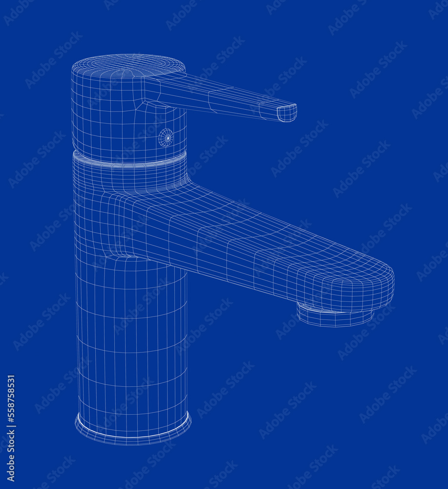 3D wire-frame model of bathroom faucet