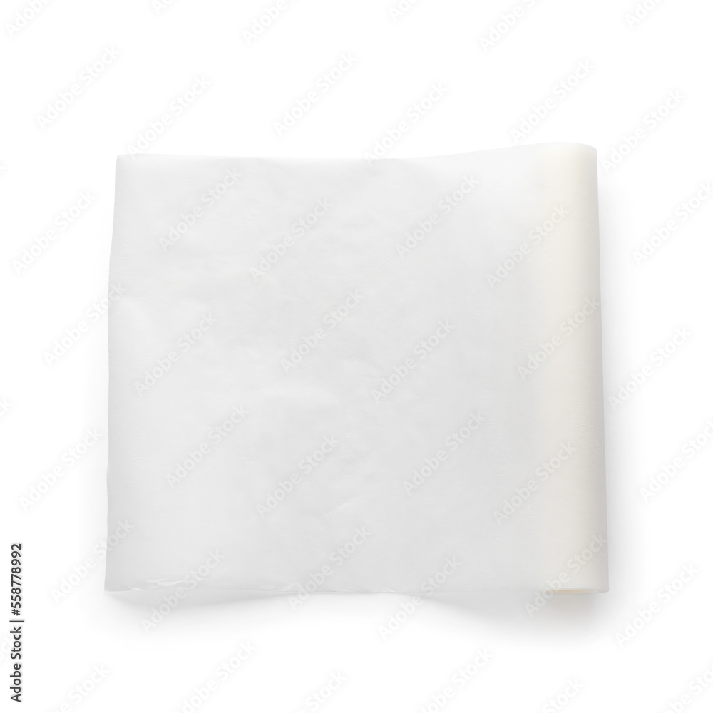 Roll of baking paper on white background