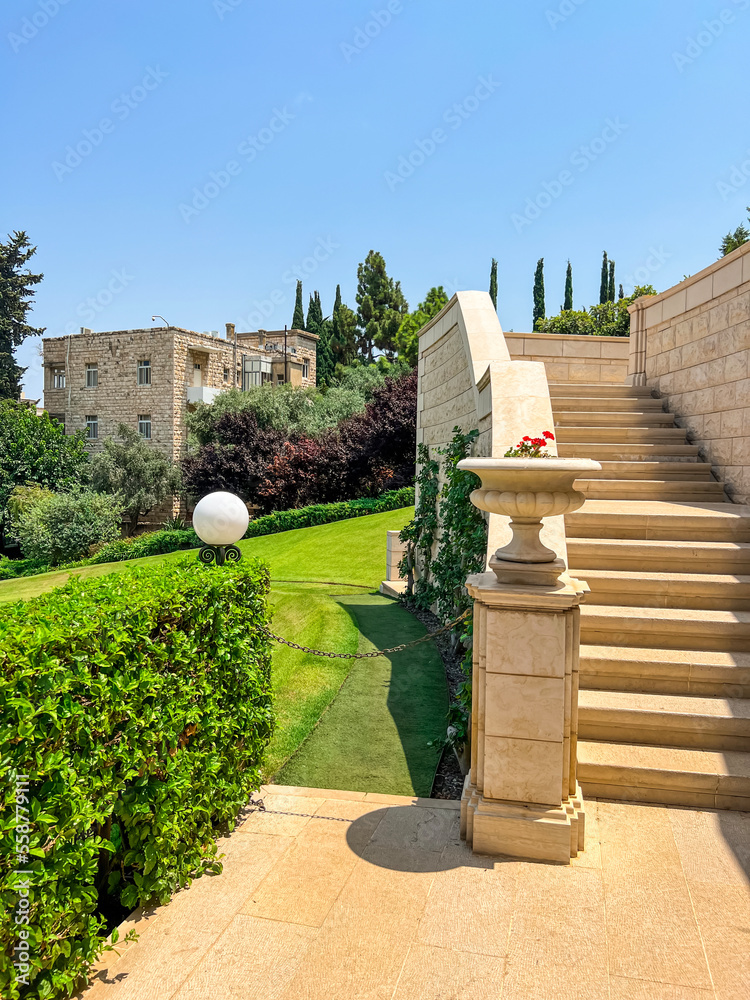 Stone stairs in park on sunny day