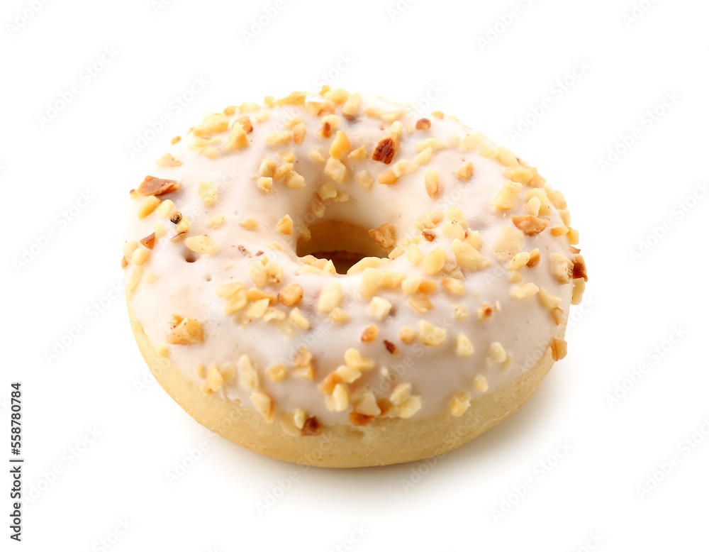 Tasty glazed donut on white background